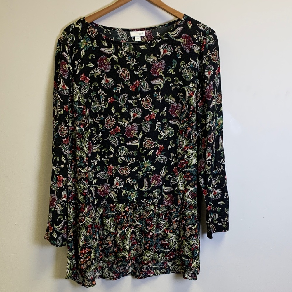 J. Jill Black Floral Long Sleeve Top